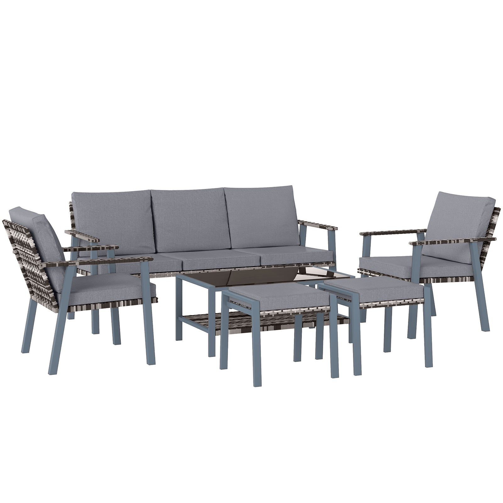 6 Piece Rattan Set, 7 Seater Sofa With Coffee Table