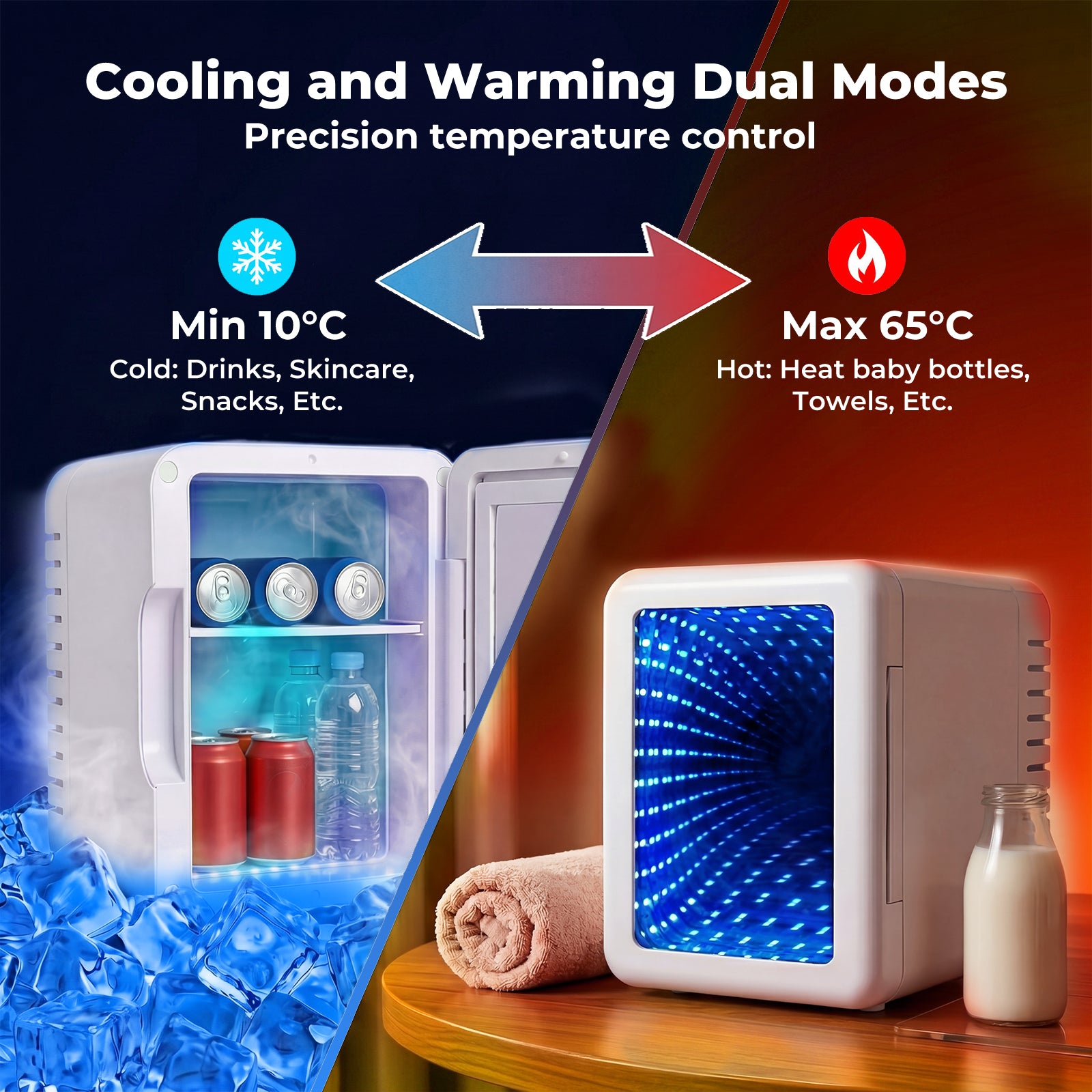 Spector Portable Camping Fridge Freezer, Heat & Cool, 7 Led Lights, White