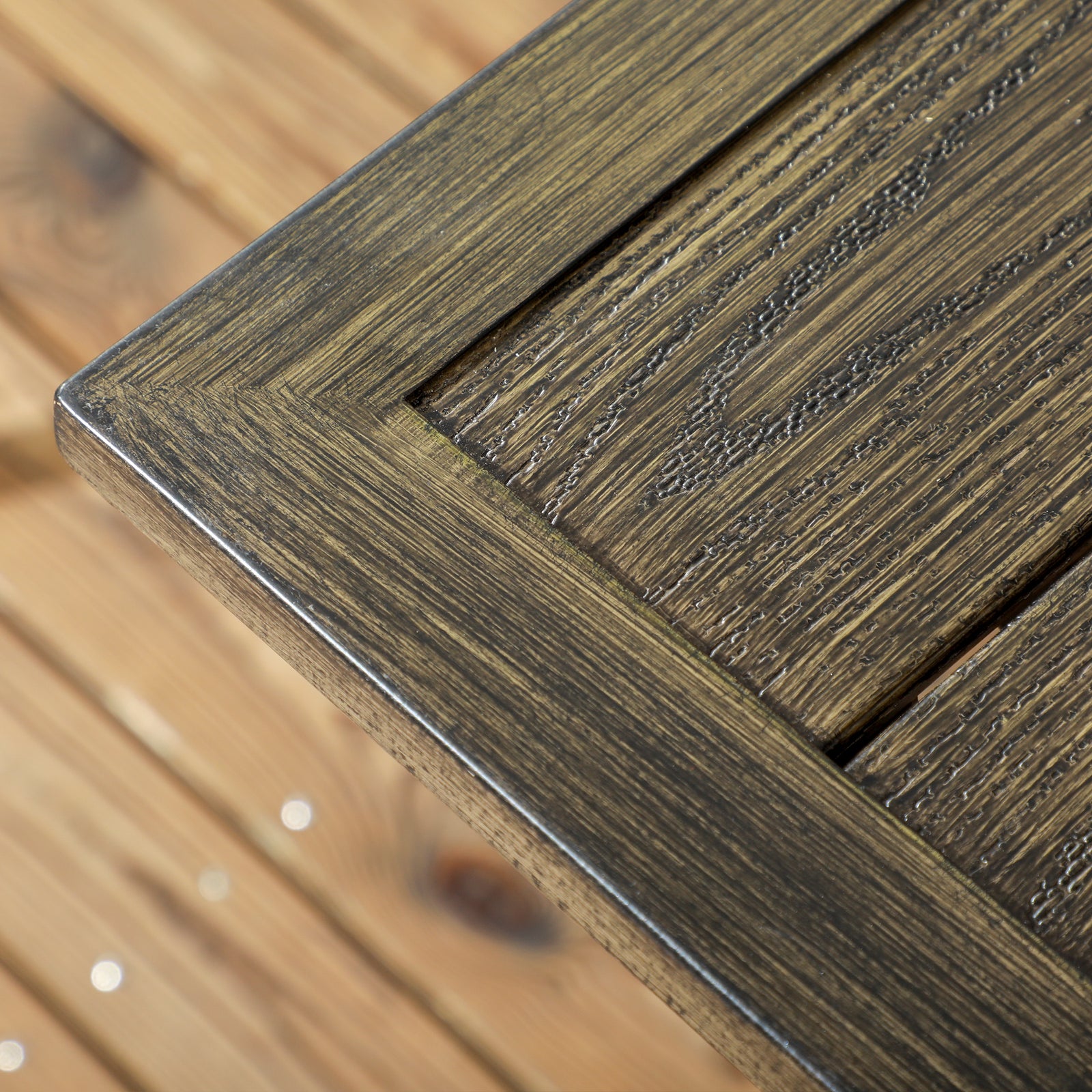 Garden Dining Table, Wood Grain Tabletop, Steel Frame, Brown