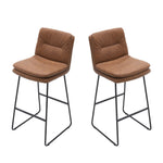Set Of 2 Pu Leather Bar Stools – Modern Counter Chairs With Double-layer Cushion & Black Metal Legs | Brown