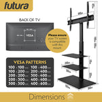 Futura Futura Tv Floor Stand 30 To 75 Inch Height Adjustable Swivel Mount With Two Shelves Supports 40kg