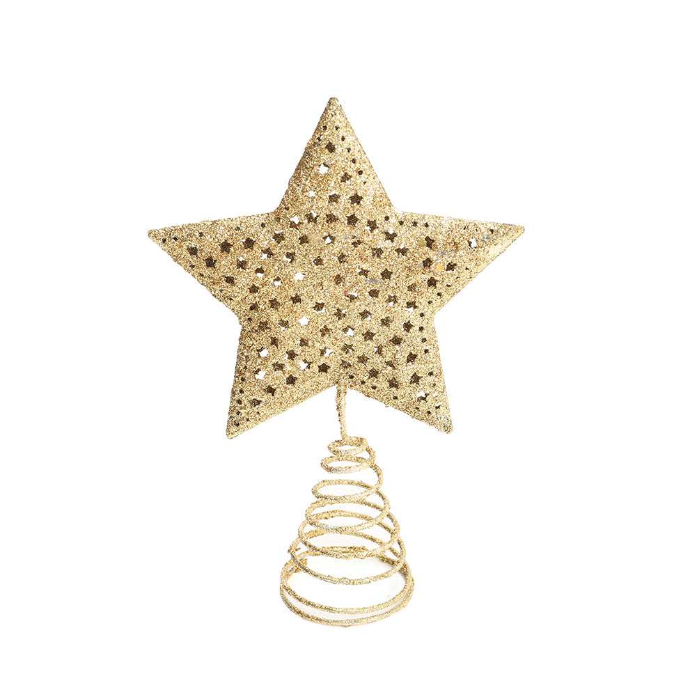 Christmas Tree Star Topper Golden Glitter Ornaments Home Party Decor