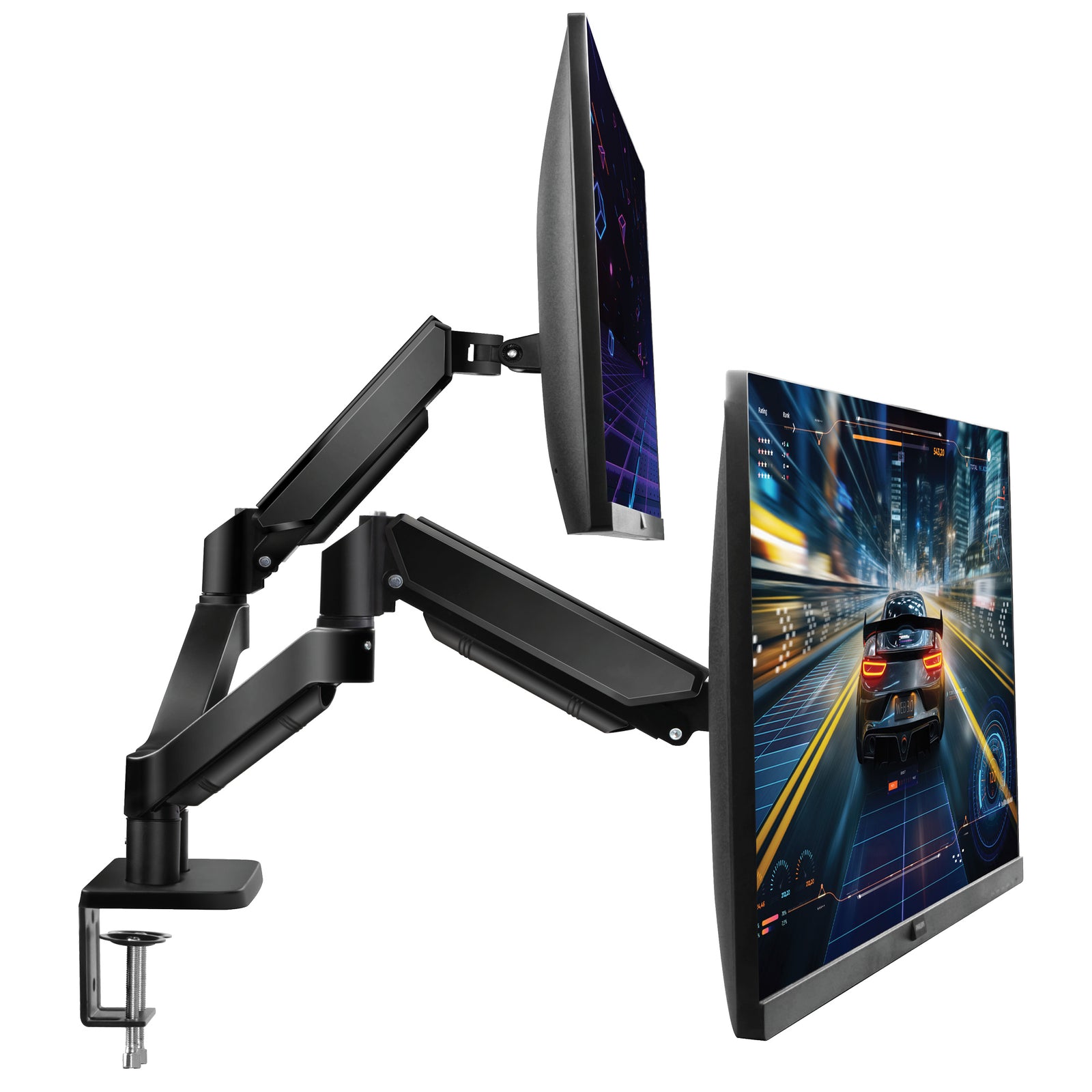 Single & Dual Monitor Arm Desk Mount Gas Spring Bracket 13-32 Inch Screens, Adjustable Stand, Full Motion Tilt Swivel Rotation | Dual Monitor Arm | Black