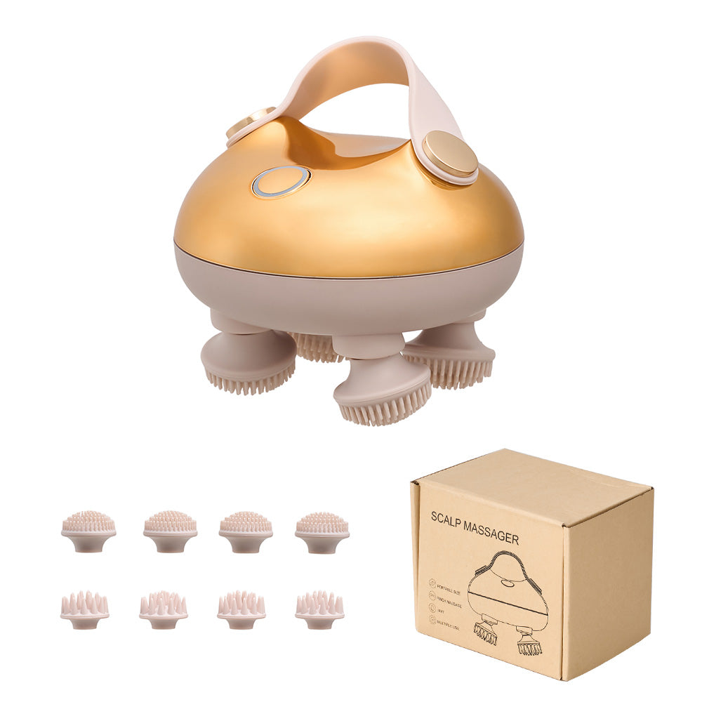 Electric Scalp Massager With 8 Interchangeable Heads, Ipx7 Waterproof, Type-c Rechargeable | Gold
