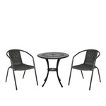 3 Pcs Bistro Set Cast Aluminium Round Patio Dining Table With Pe Rattan Stacking Chairs