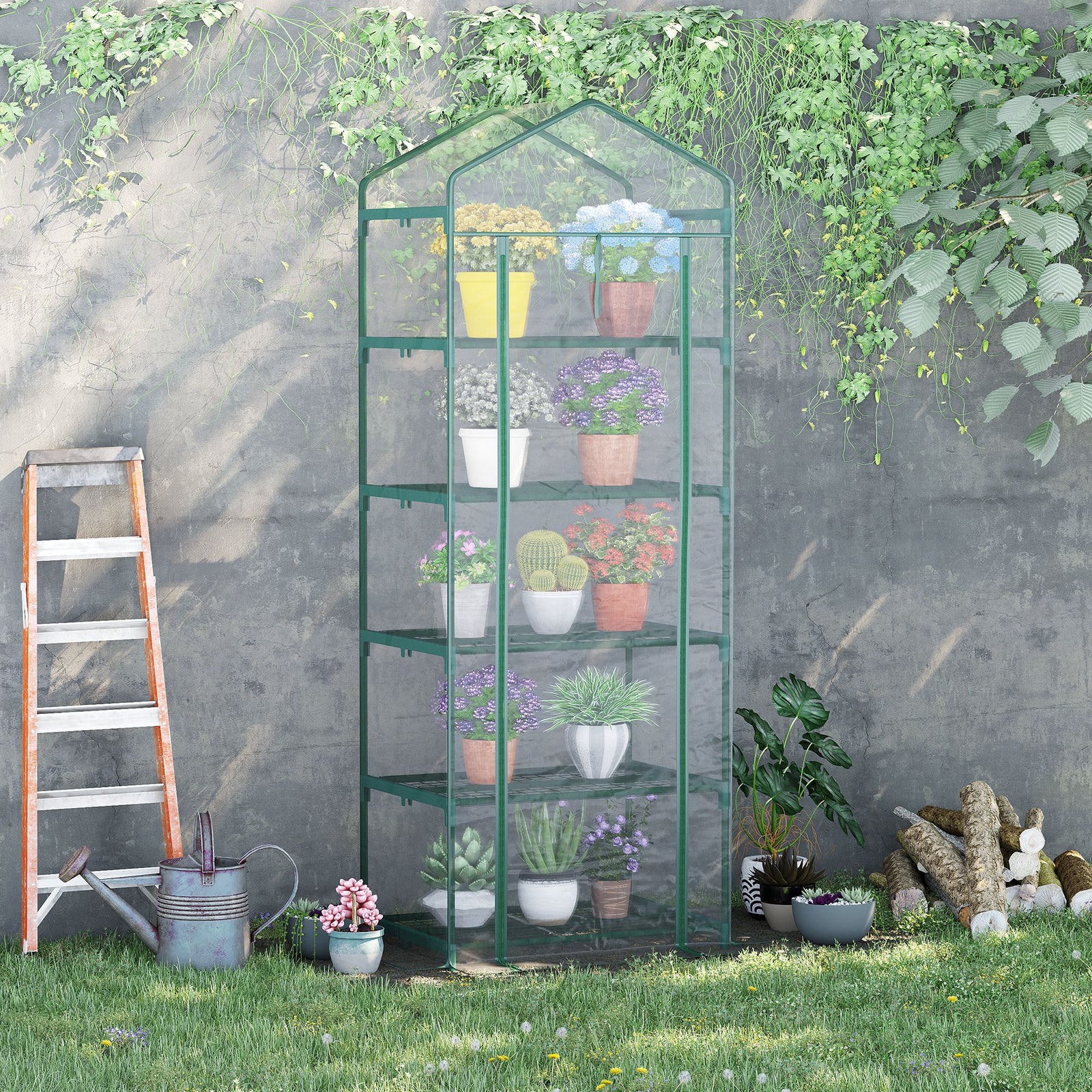 5-tier Mini Greenhouse W/ Pvc Cover 69x49x193cm
