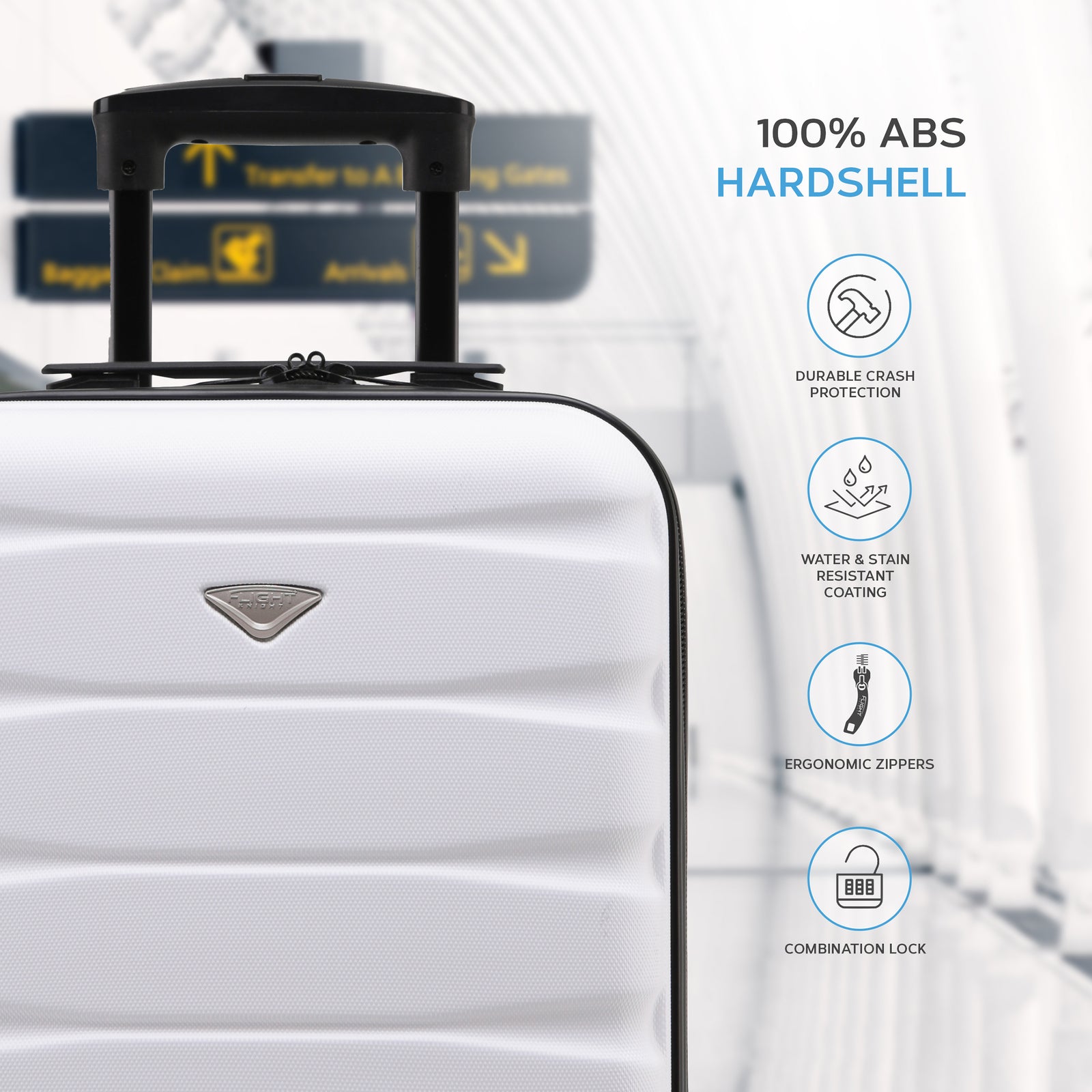 55x35x20cm Cabin Carry On Suitcase Hard Shell Overhead Luggage 100+ Airlines Approved | Cabin | Black & White