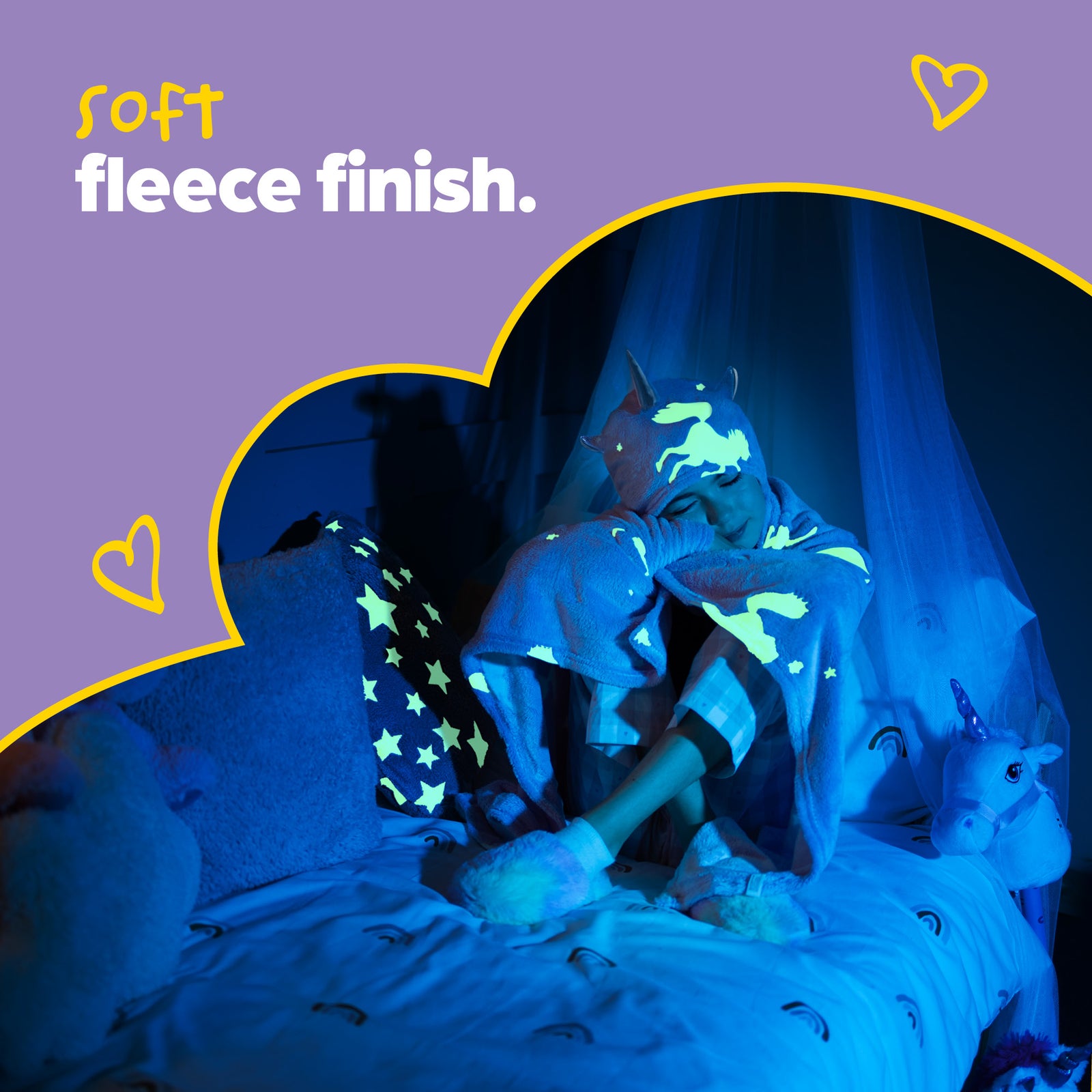 Glow In The Dark Pink Unicorn Hooded Blanket For Girls Boys And Kids