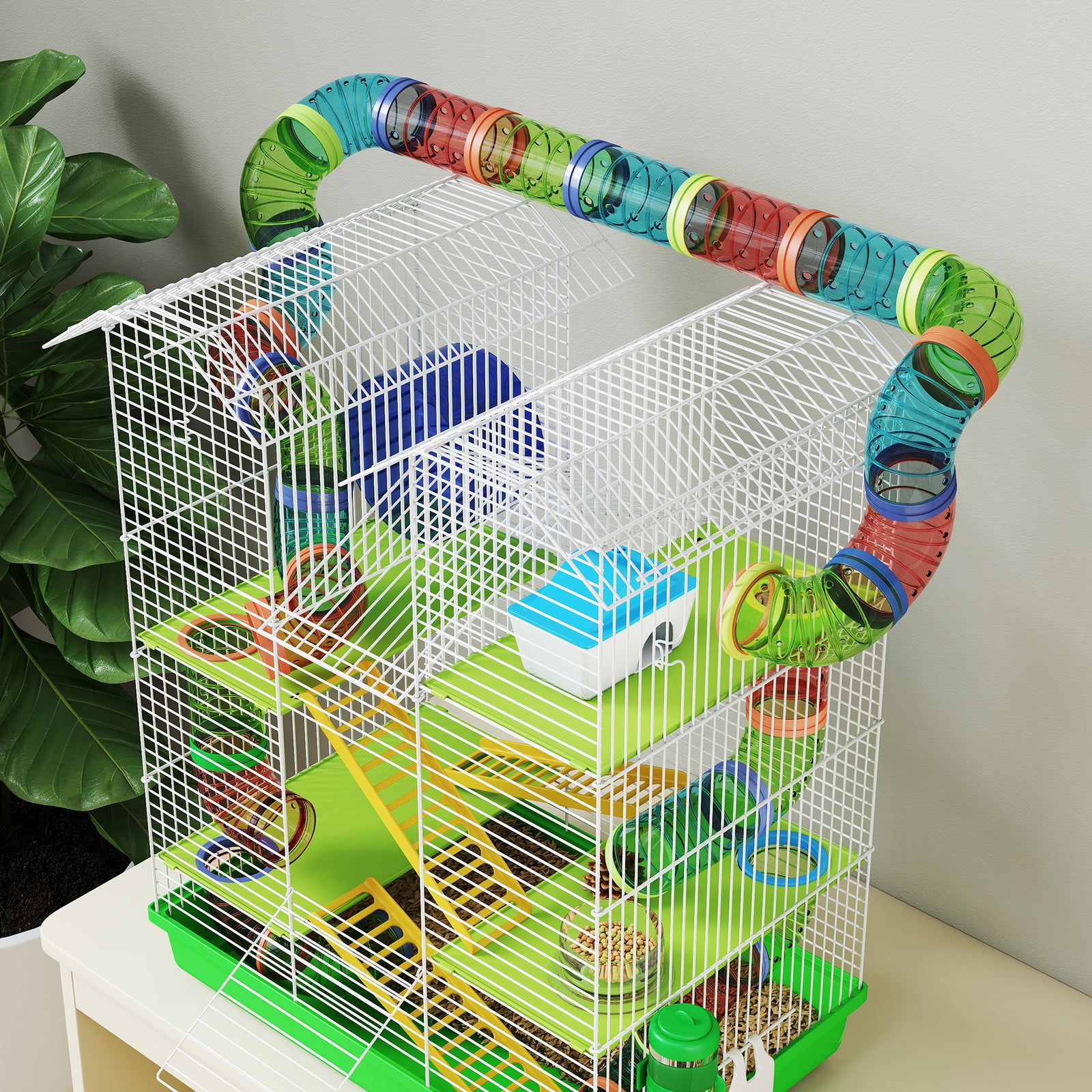 Pawhut 5 Tiers Hamster Cage Animal Travel Carrier Habitat, Green