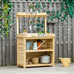 Potting Bench, Metal Tabletop Shelves, Green