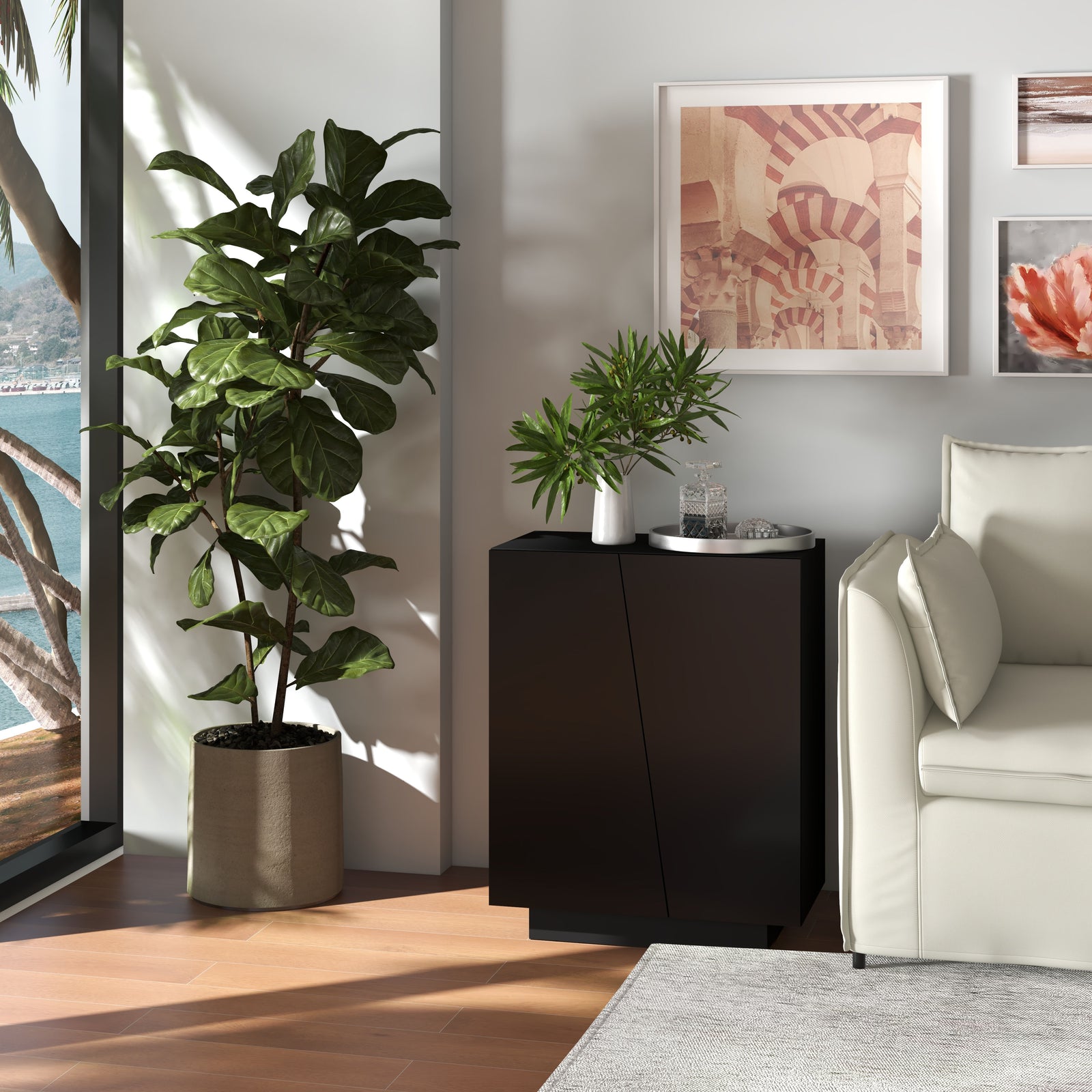 High Gloss Storage Cabinet For Bedroom Living Room | One Size | Black