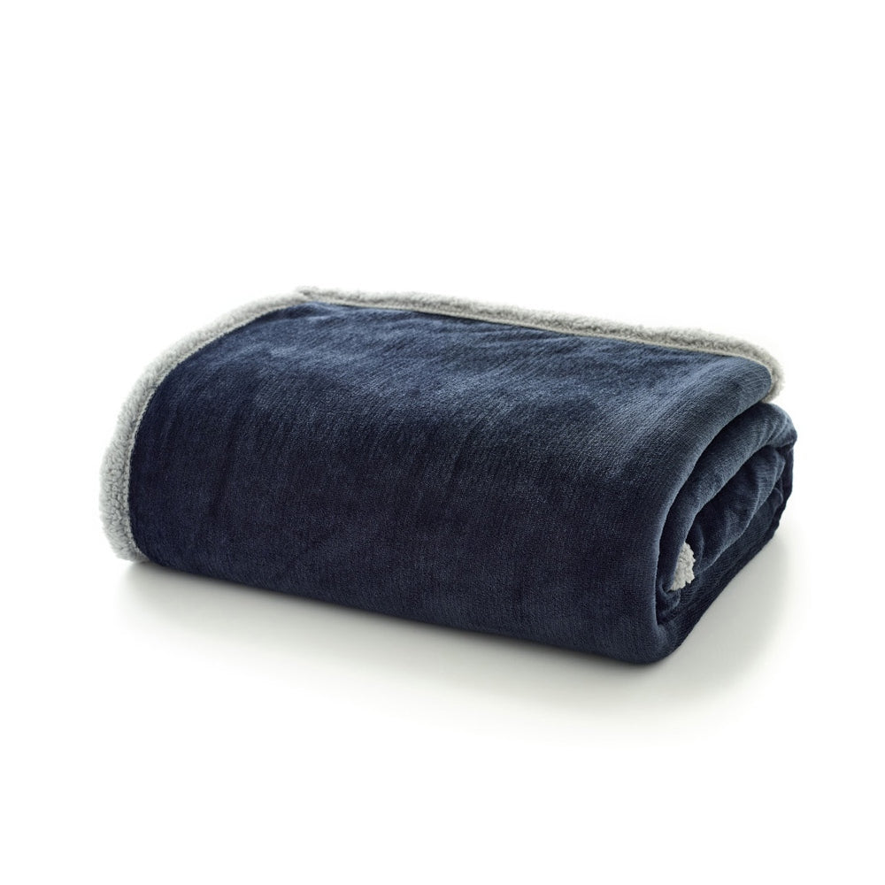 Hazelwood Ultra-soft Flannel & Sherpa Fleece Throw Blanket – 130 X 170cm | 130cm x 170cm | Navy Blue