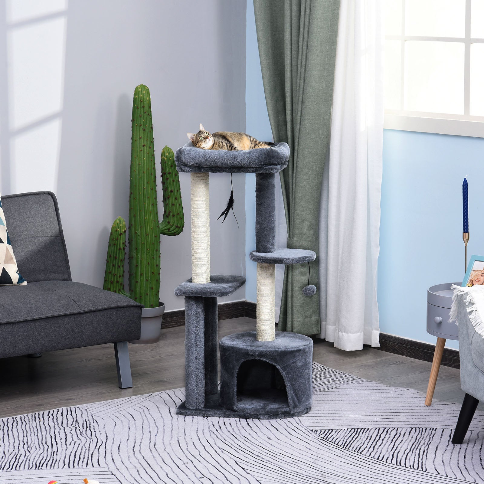 Cat Multi-activity Tree Tower W/ Perch House Scratching Post Play Ball