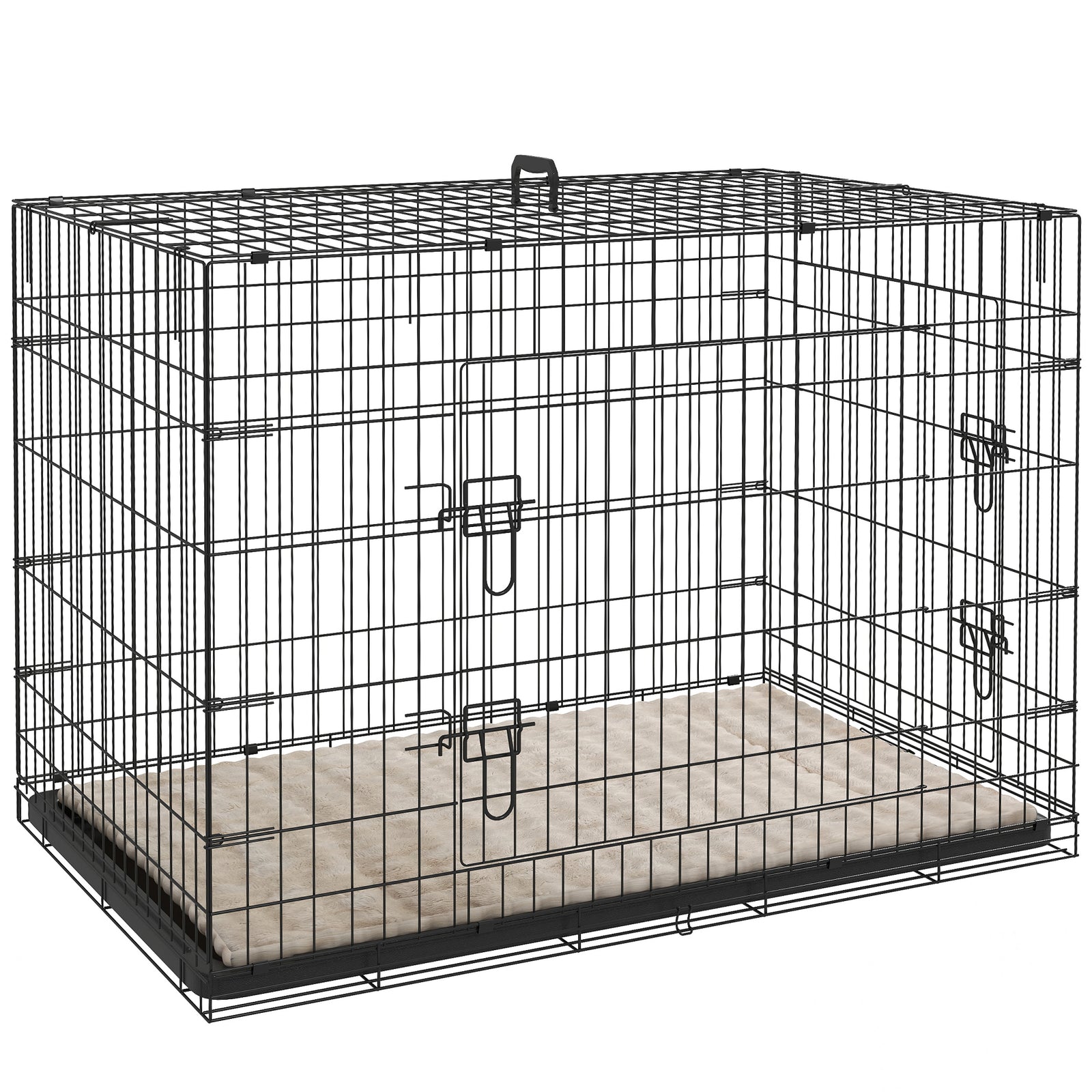 Pawhut Dog Crate With 2 Doors, Tray, Soft Cushion, For Extra Small Medium And Large Dogs | Black