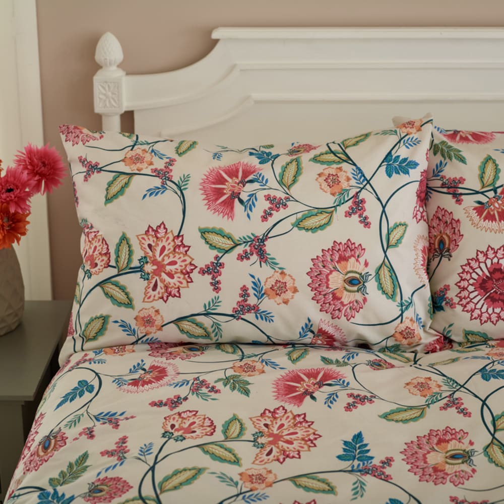 Vintage Jacobean Printed Cotton Duvet Cover Set | Single | Multi