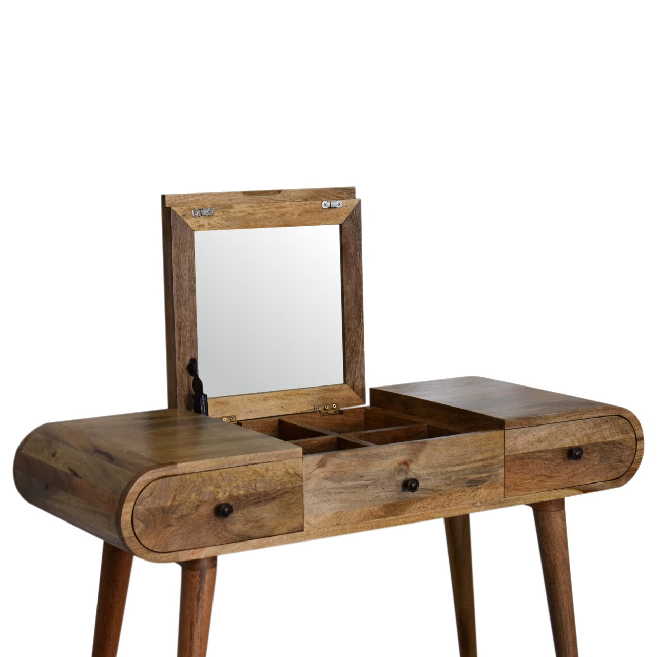 Solid Mango Wood Oak-ish Round Dressing Table