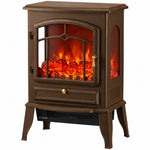 Electric Fireplace Stove With Realisric Log Flame Effect | Brown