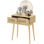 HOMCOM Dressing Table, Vanity Desk W/ Mirror, 2 Drawers, Natural Wood Finish