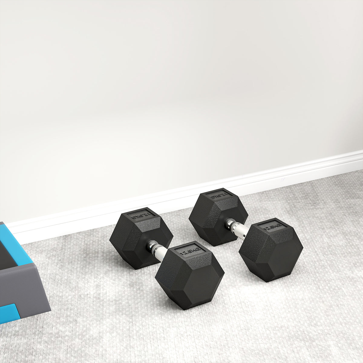 Rubber Hex Dumbbell Portable Hand Weights Home Gym | 25kg | Black