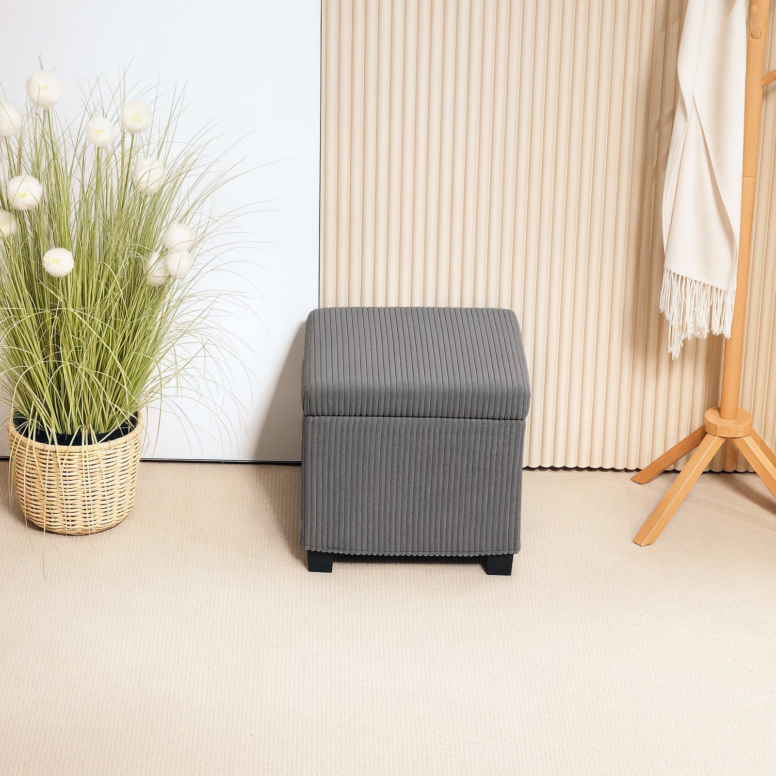40cm Ottoman Storage Box With Removable Lid, Foot Rest | Grey