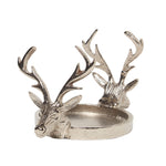 HOMESCAPES Silver Reindeer Double Candle Holder