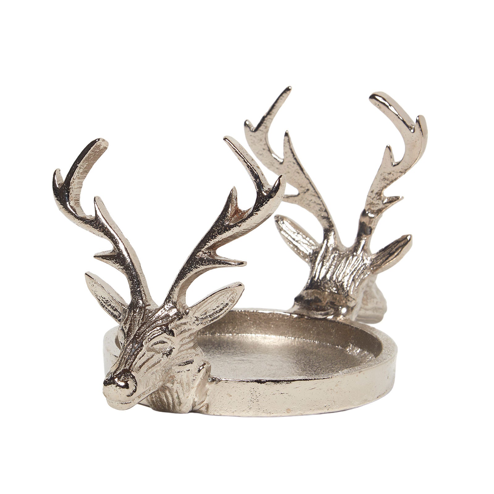 HOMESCAPES Silver Reindeer Double Candle Holder