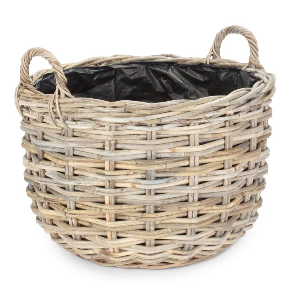 Curved Base Rattan Planter With Plastic Lining | Large | Natural