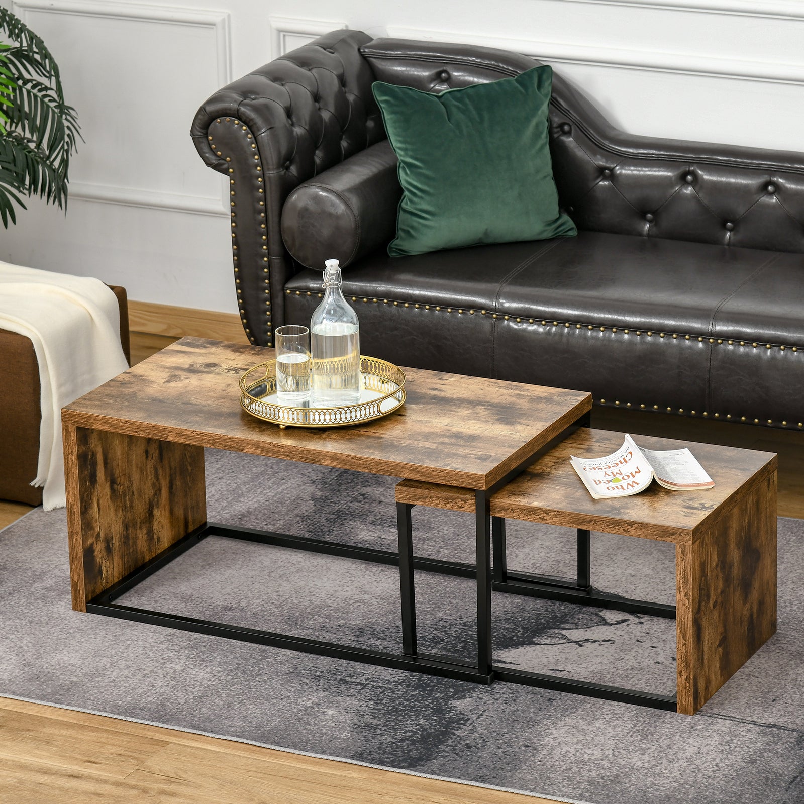 2 Pieces Industrial Coffee Table Set