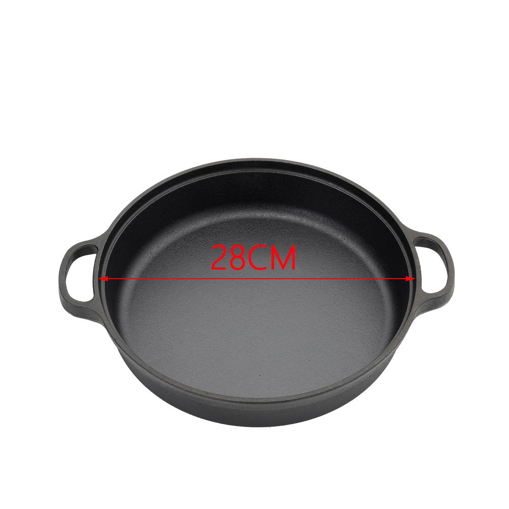 28cm/30cm/35cm Dia Black Round Pre Seasoned Cast Iron Frying Pan Kitchen Skillet With Double Handles | Small | Black