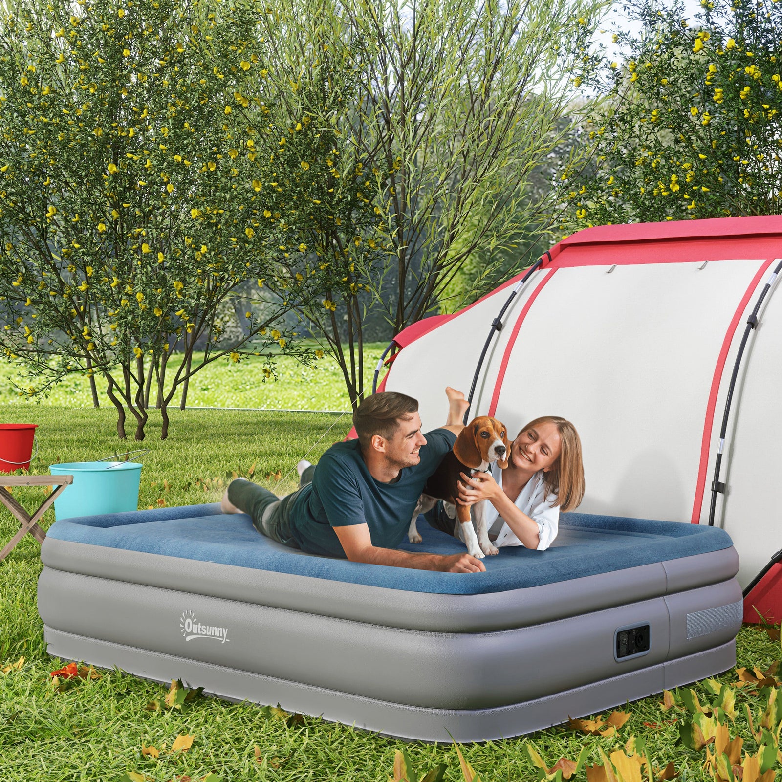 King Size Air Bed With Built-in Pump | Blue