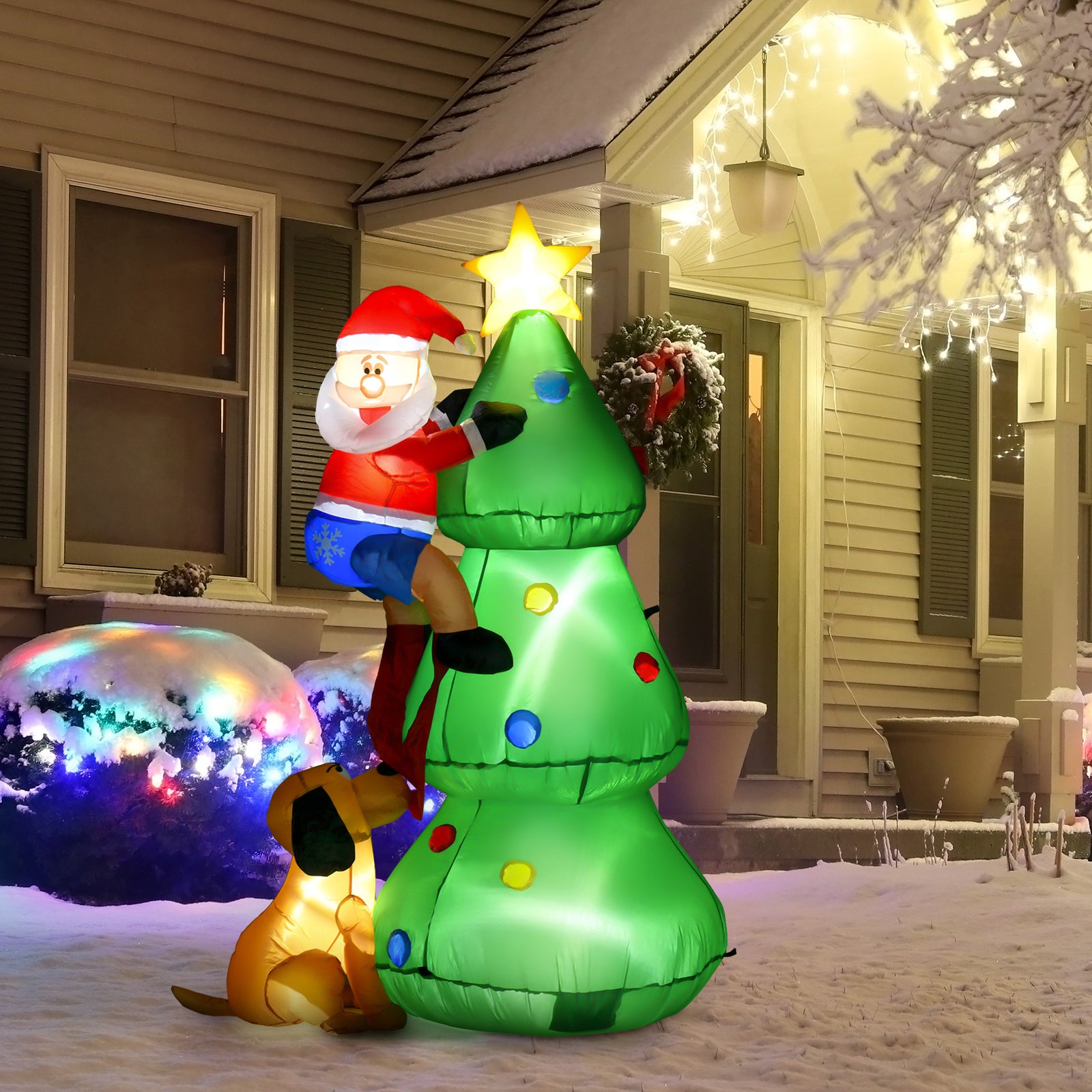 6ft Inflatable Christmas Tree Led Light With Santa Claus Dog