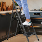 4 Step Ladder Heavy-duty Steel Folding Step Stool 150kg Capacity | Grey
