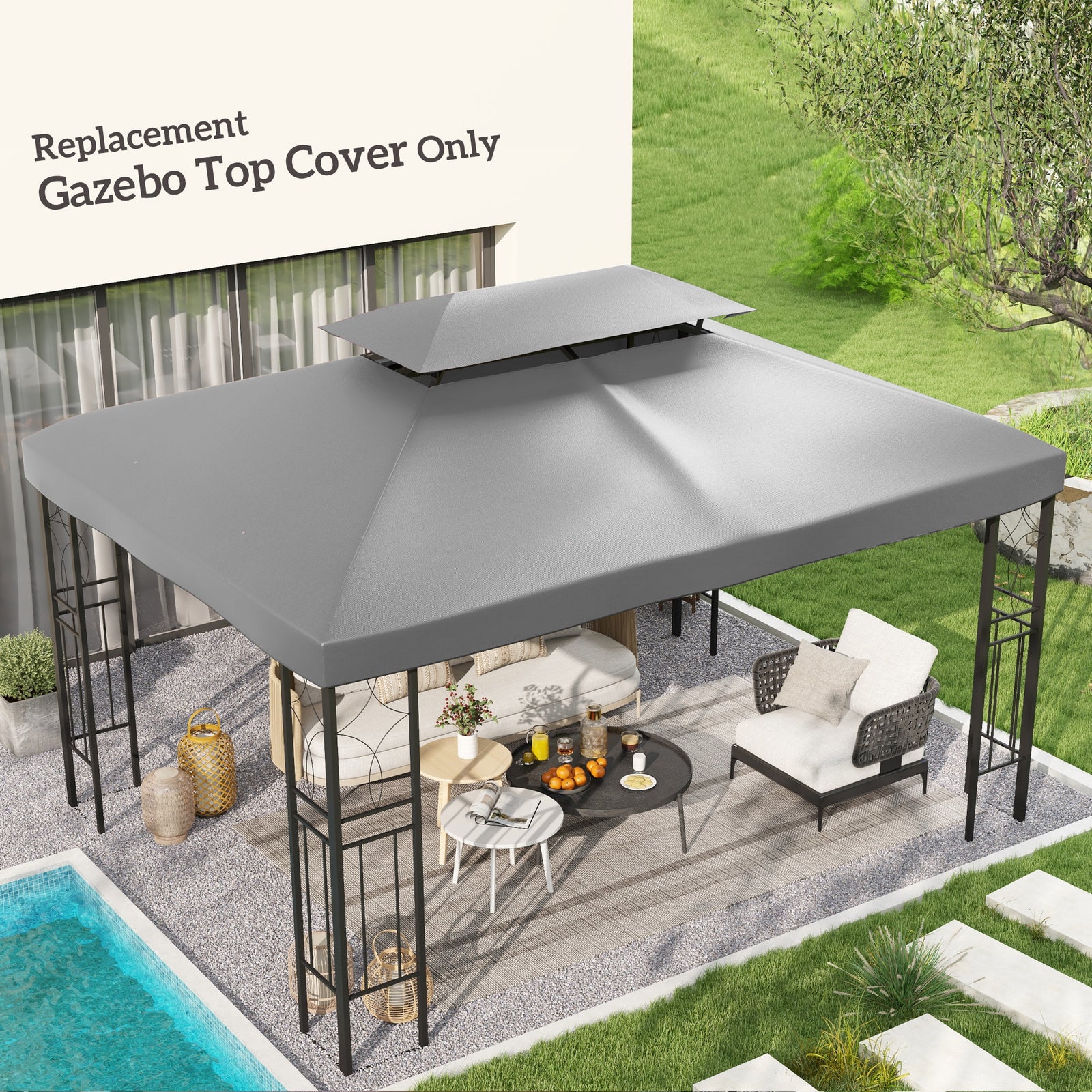3x4m Gazebo Replacement Roof Canopy 2 Tier Top Uv Cover | Light Slate Gray