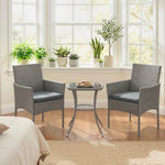 3 Piece Rattan Bistro Set With 2 Tier Glass-top Table, Chairs | Grey