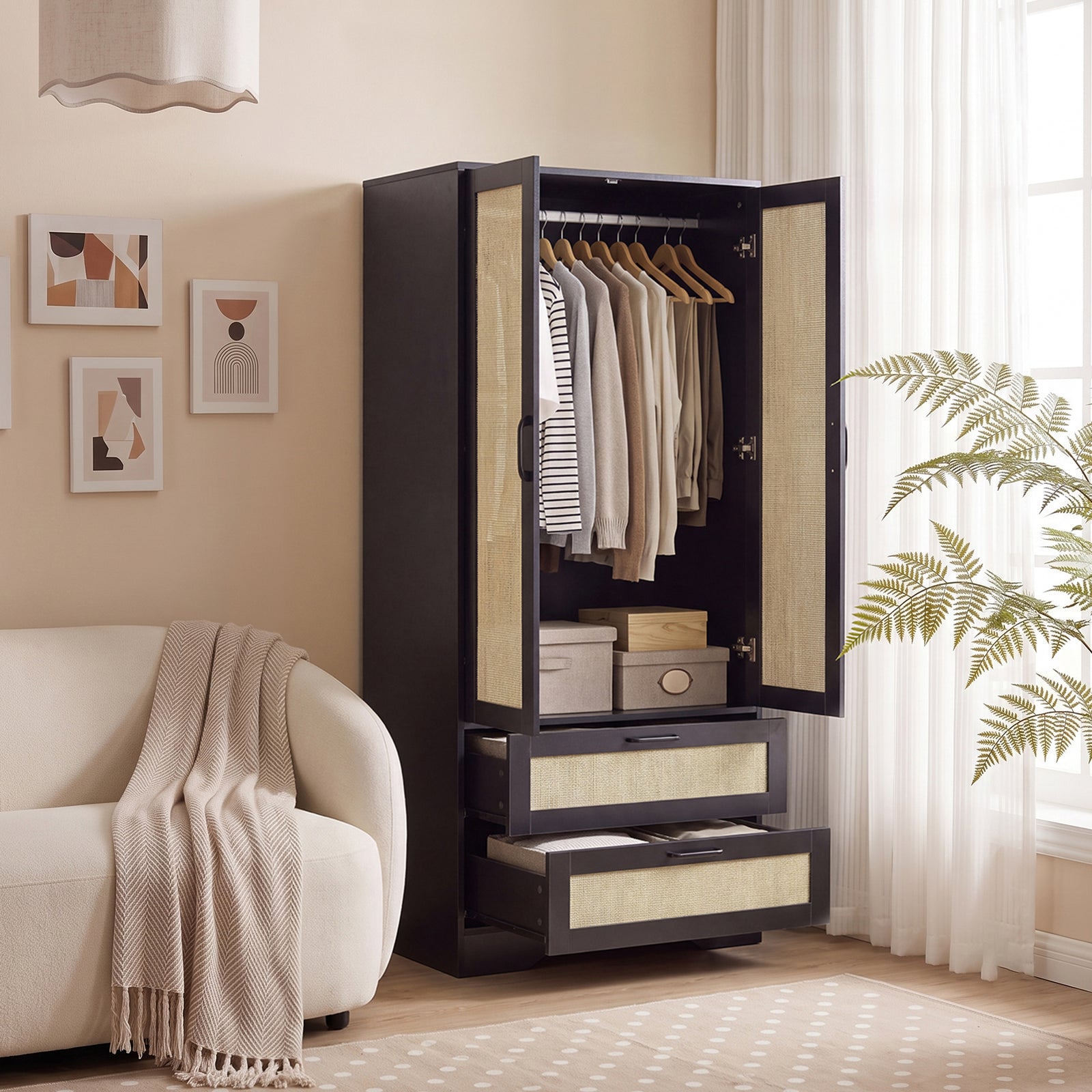 2-door Wardrobe With 2 Drawers | Black
