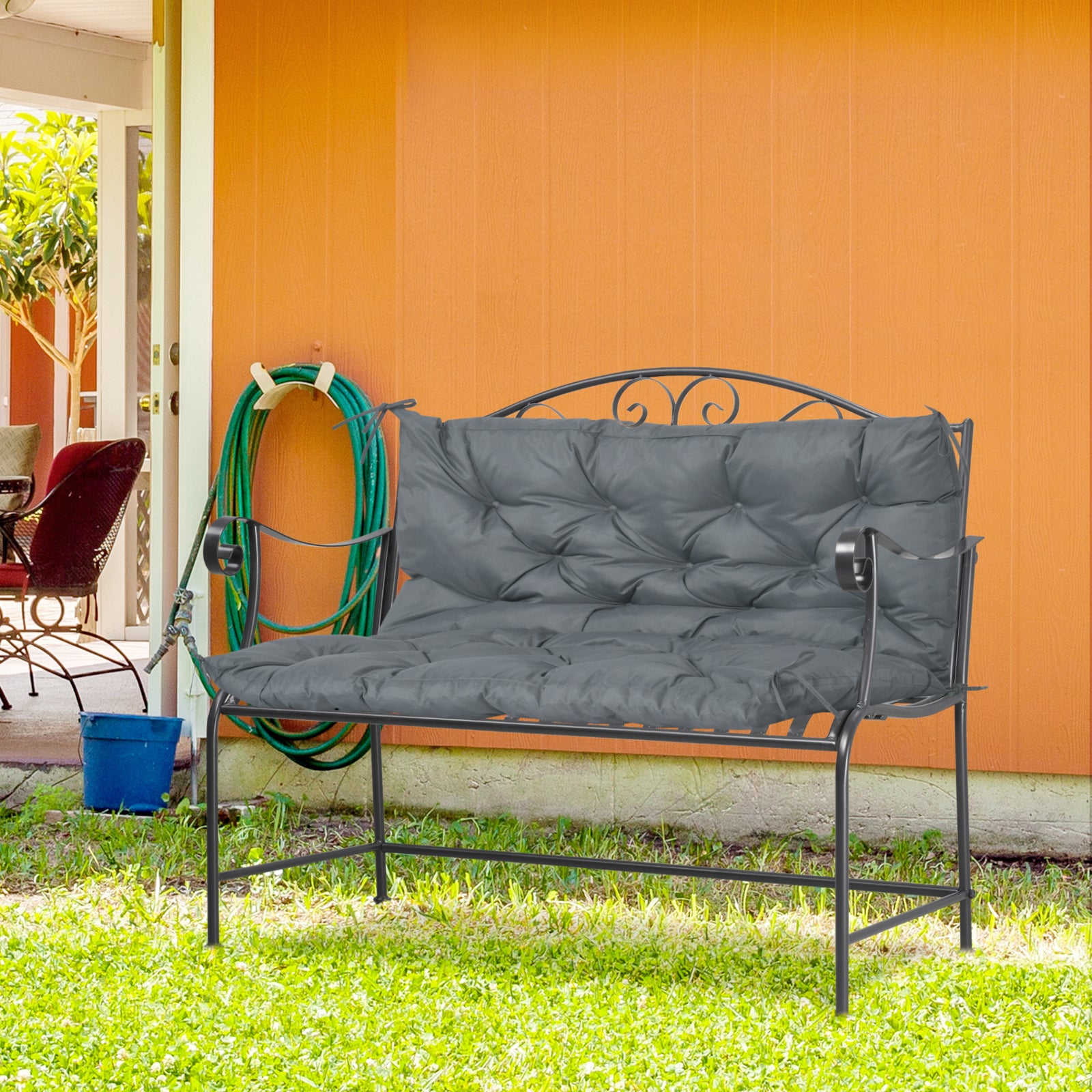 2 Seater Garden Bench Cushion Outdoor Seat Pad With Ties | Dove Gray