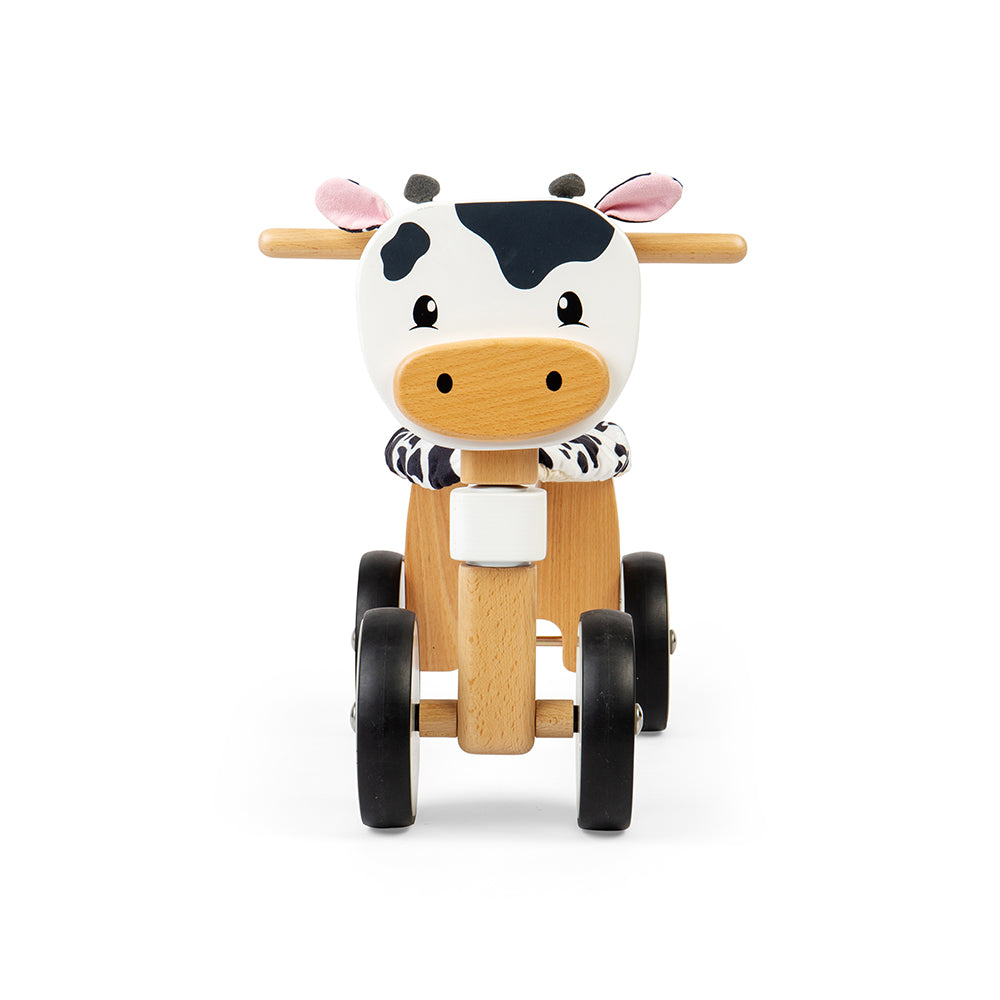 Wooden Ride On Cow, Sturdy Handlebars And Fluffy Seat
