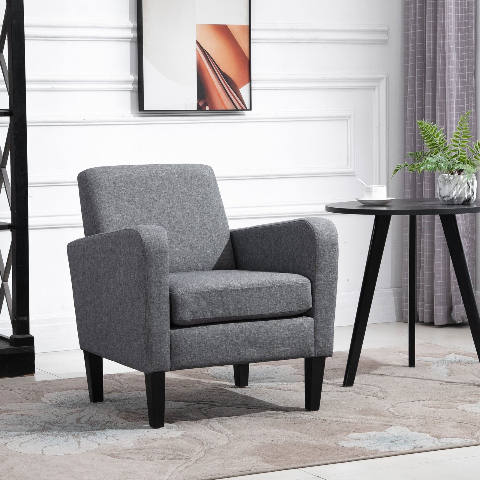 Modern Armchair Accent Chair With Rubber Wood Legs | One Size | Gray