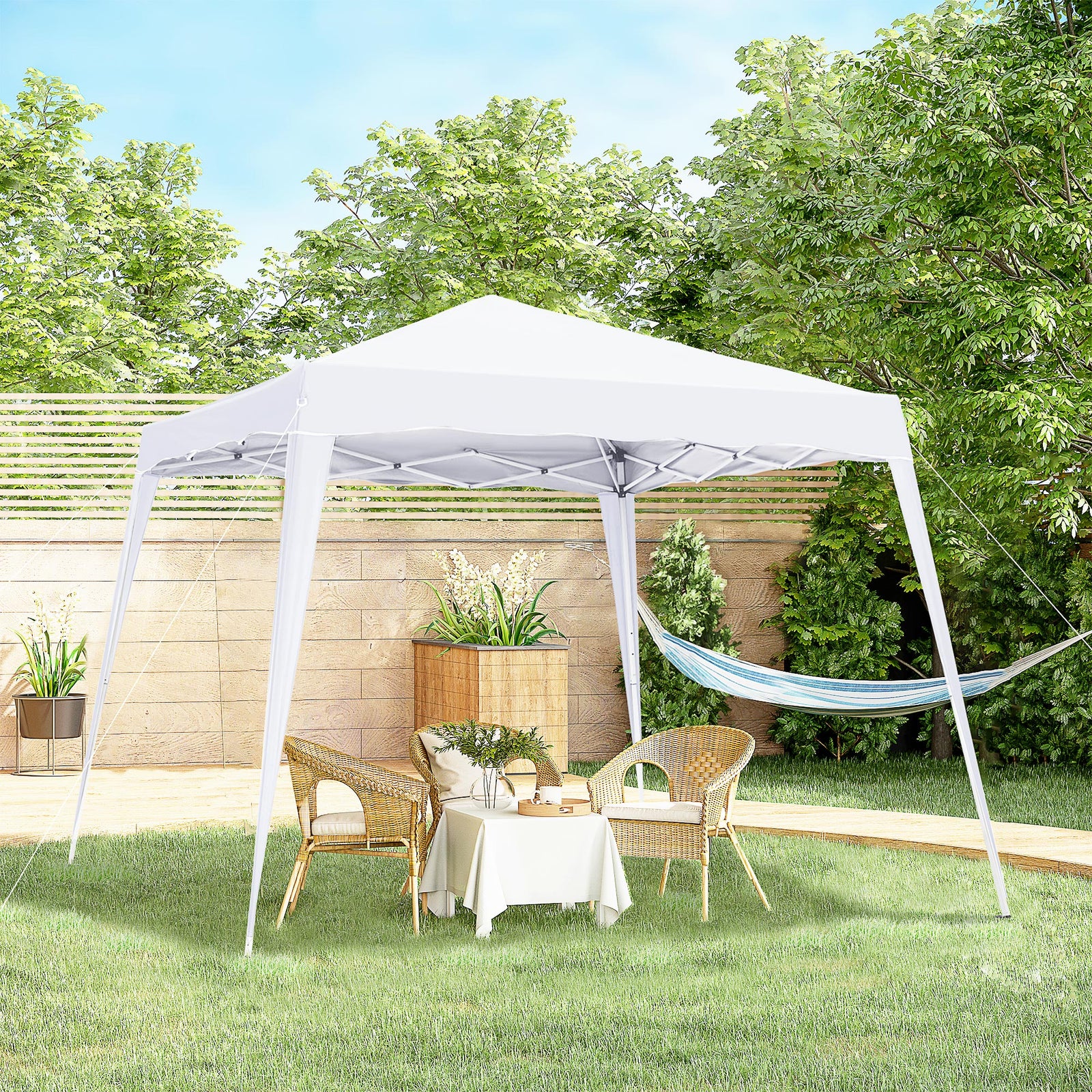 Slant Leg Pop Up Gazebo With Carry Bag, Height Adjustable | White