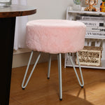 Round Fuzzy Ottoman Vanity Stool Soft Plush Makeup Chair For Bedroom | Pink