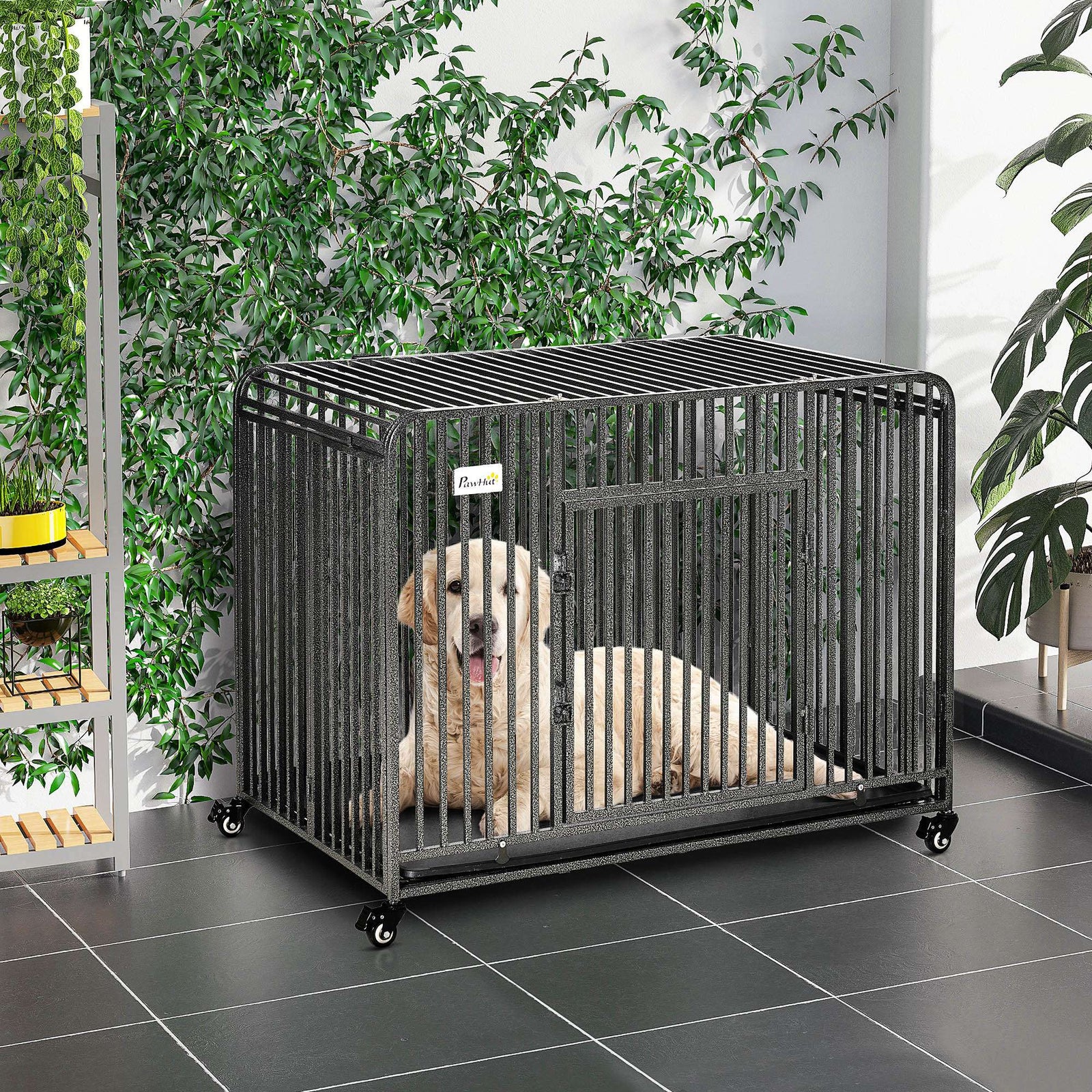 Rolling Heavy Duty Dog Crate W/ Removable Tray