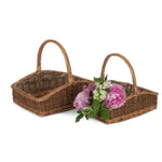 Wicker Rectangular Country Unpeeled Garden Trugs | Set-of-2 | Brown