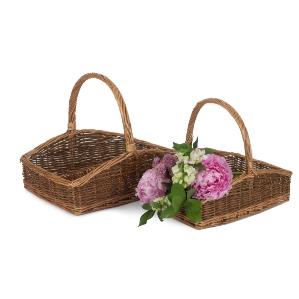 Wicker Rectangular Country Unpeeled Garden Trugs | Set-of-2 | Brown
