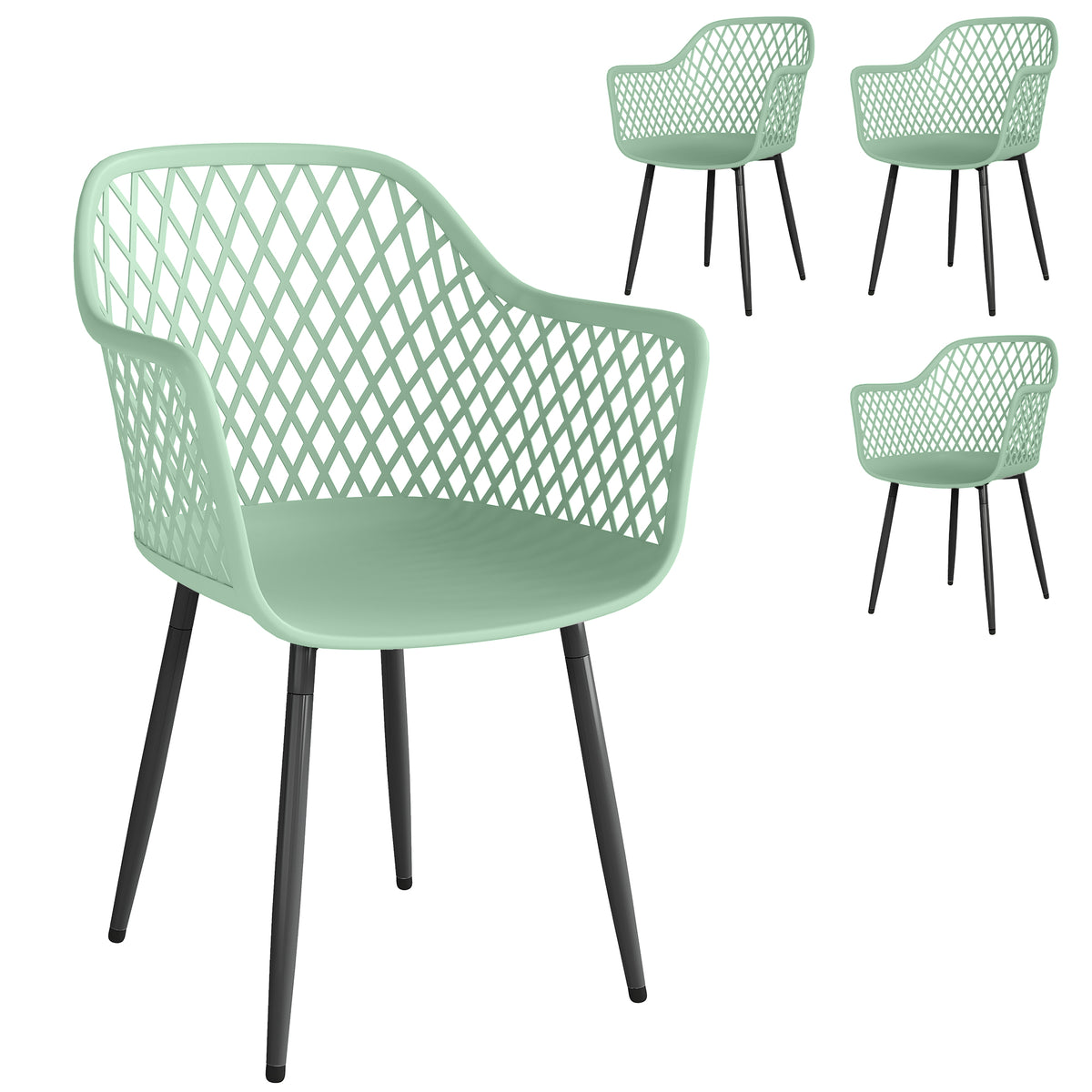 Garden Chairs Set, Garden Dining Chairs With Armrests | Set of 4 | Green