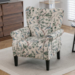 Breeins Pastoral Linen Upholstered Armchair With Wooden Legs