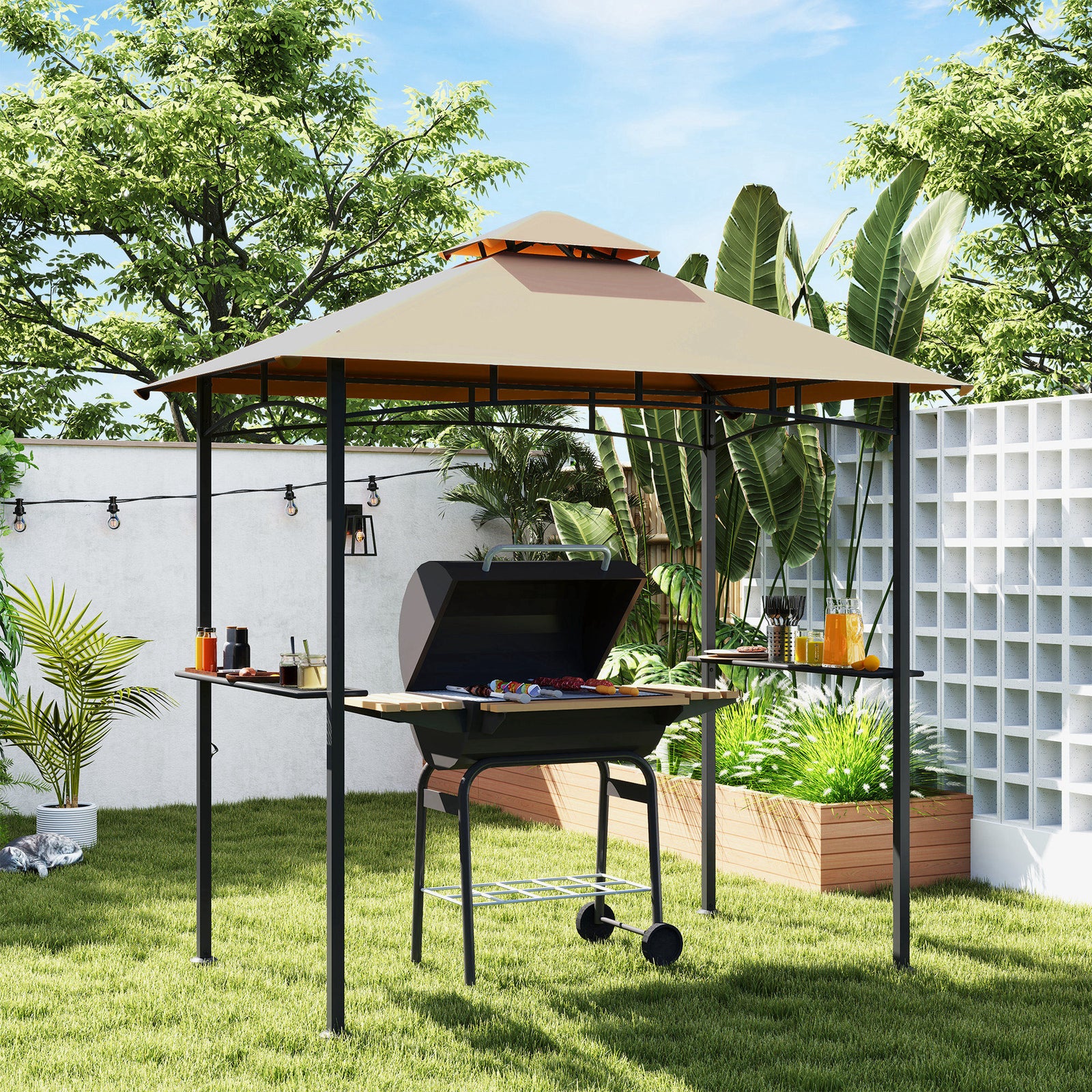 Outdoor Double-tier Bbq Gazebo Shelter Grill Canopy Barbecue