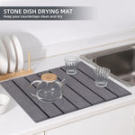 Stone Dish Drying Mat 60cm – Foldable Non-slip Diatomite Kitchen Drainer 40x30cm | Grey