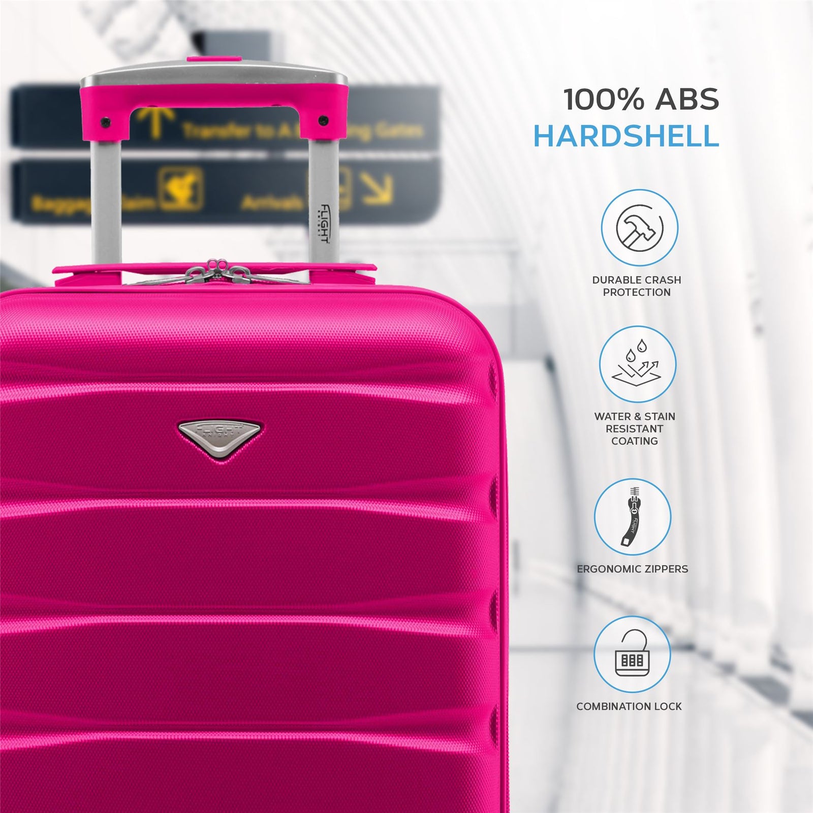 55x35x20cm Cabin Carry On Suitcase Hard Shell Overhead Luggage 100+ Airlines Approved | Cabin | Pink
