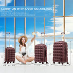 Set Of 3 Hard Case Bubble Design Check-in Size Suitcases Hold Luggage - Overhead Cabin Bag With Medium & Large Check-in 20kg+ Hold Suitcase | Set of 3 | Burgundy