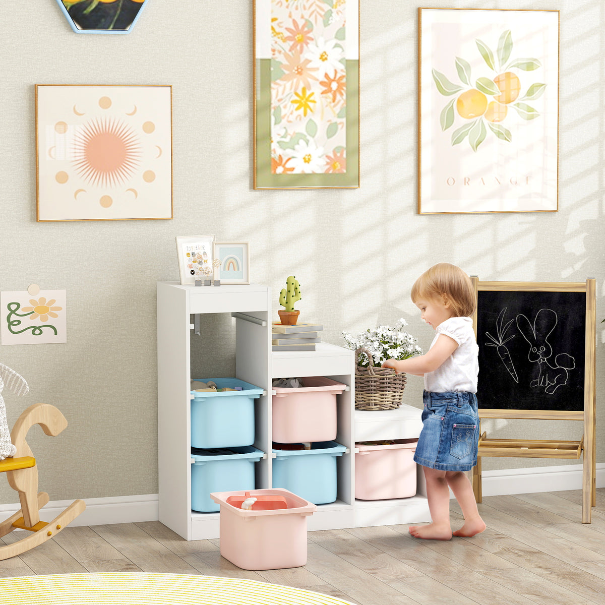 AIYAPLAY 3-layer Kids Toy Storage Unit With 6 Removable Bins